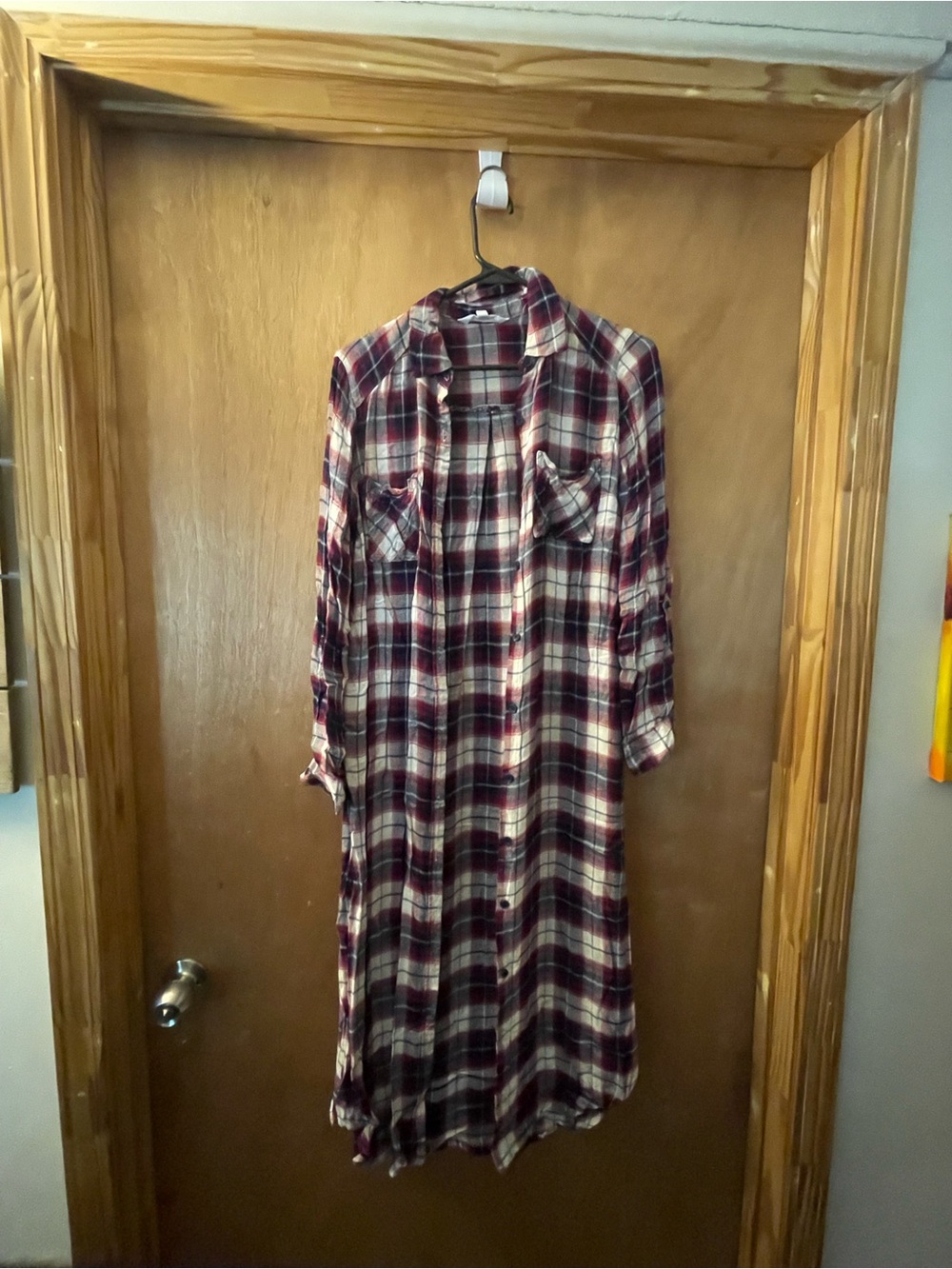Jack by BB Dakota Burgundy and Ivory Plaid Maxi Shirt Dress